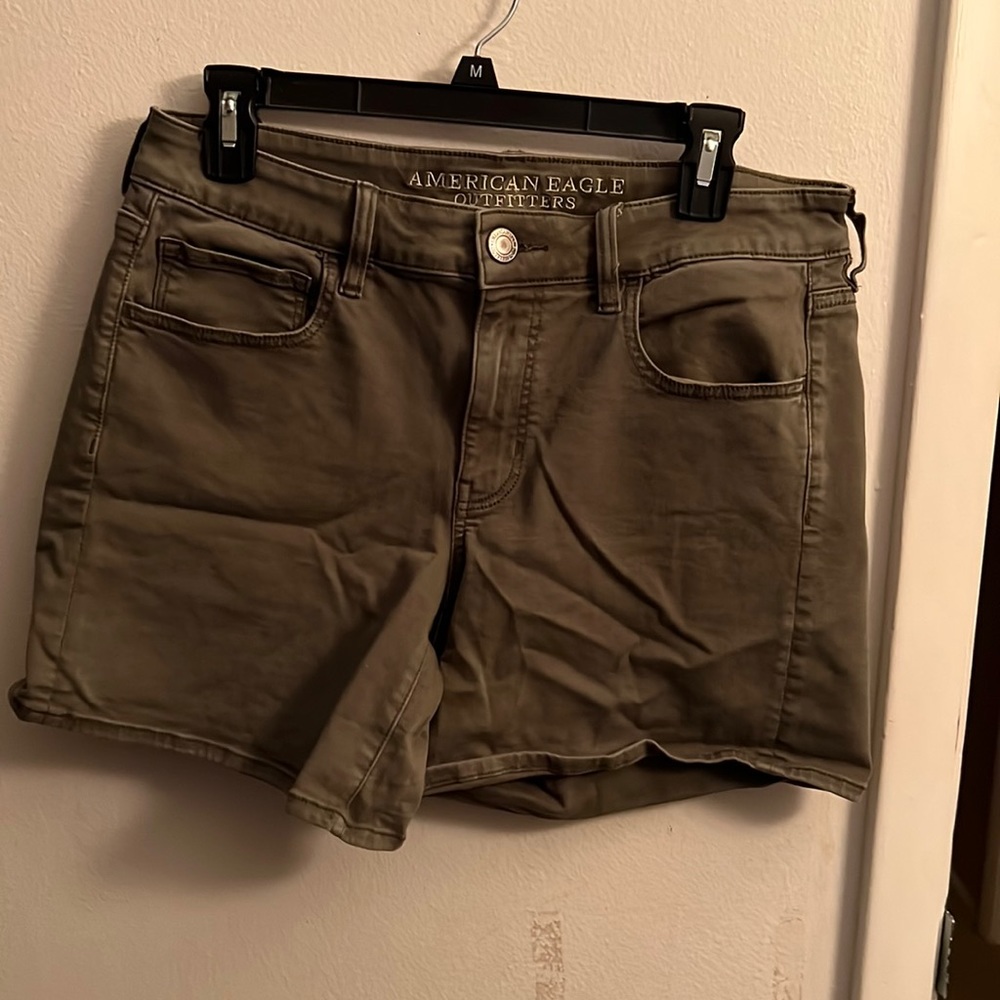 Green jean shorts